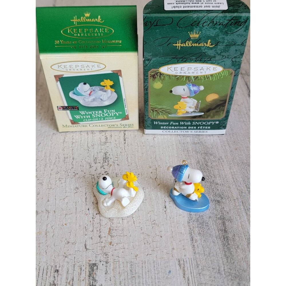 Hallmark Snoopy winter fun snowangel ice skate miniature ornament Xmas set